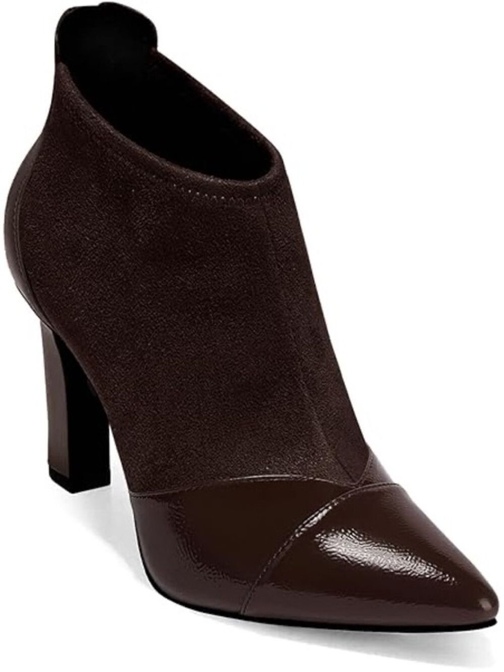 Coutgo Dressy Pointed Toe High-Heel Ankle Boot Booties in Patent & Suede Brown